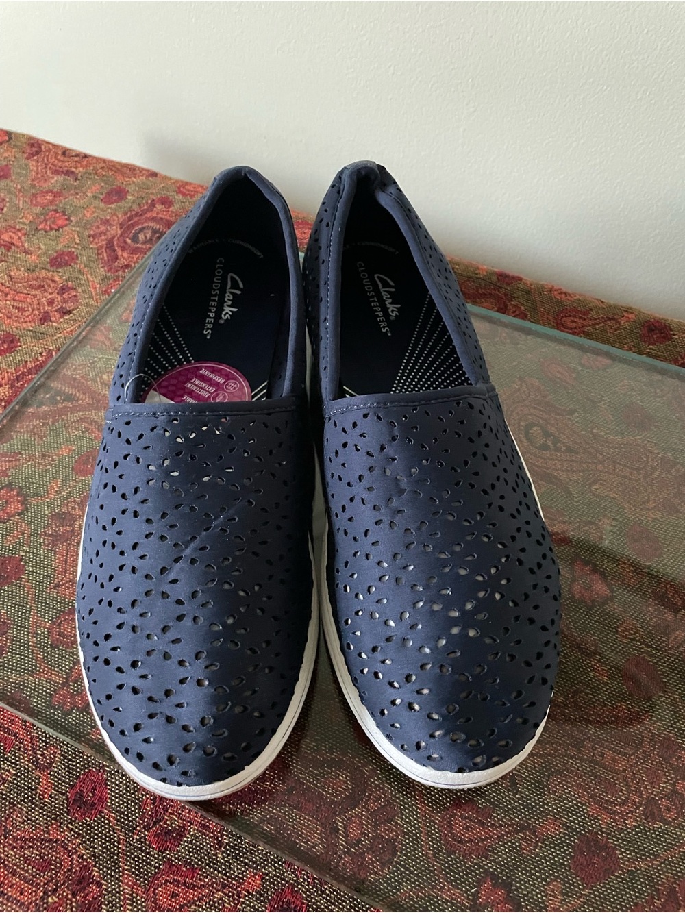Clarks Cloudsteppers Navy Perforated Slip-On Sneaker Flats